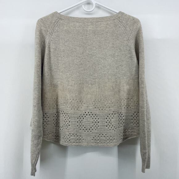 Troubadour Size L Women's Sweater Cream Viscose Wool Cashmere Blend Crochet Boxy - Picture 5 of 5